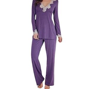 NWT PajamaGram Vintage Luxury Soft Purple Plum Lace Pajama Set 1X